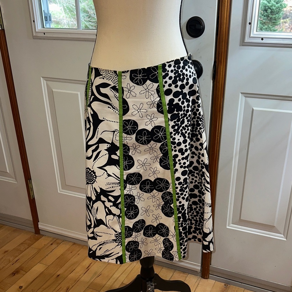 Working Girl Floral Black and White Skirt with Green Accents